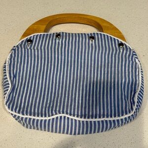 Lilly Pulitzer NWT reversible Striped Blue & White & Floral Bag w/ Wood Handle